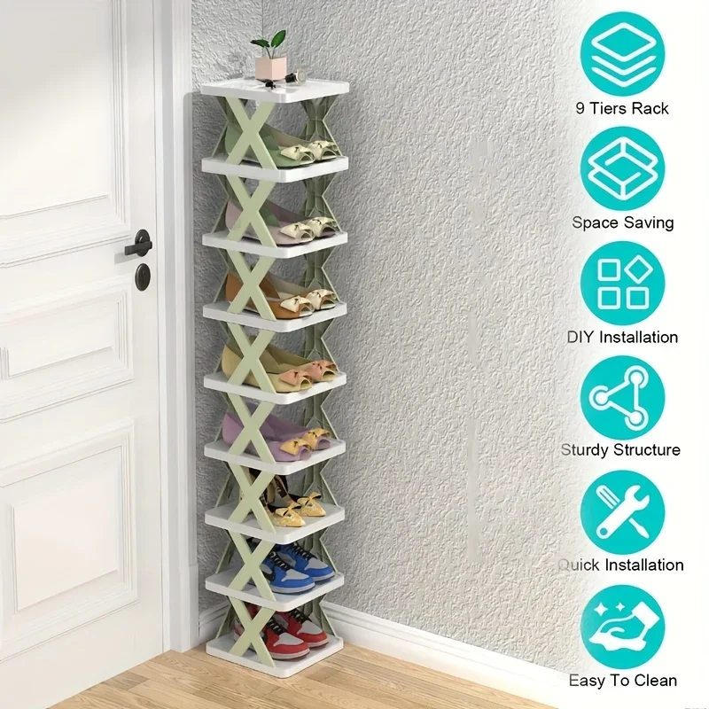 Nine-tier Shoe Rack, Space-saving Vertical Shoe Rack, High and Narrow Shoe Rack for Entranceways, Easy To Assemble