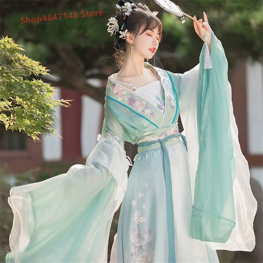 Traditional Women Song Dynasty Embroidery Print Hanfu Dress Ancient Chinese Style Stage Costume Dance Hanfu Princess Outfits