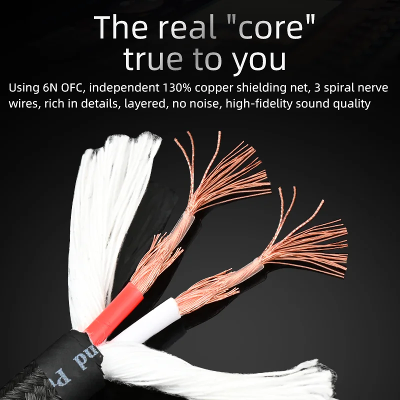 HiFi 2RCA to 4RCA Cable 6N OFC Spiral Nerve Wire RCA Stereo Male to Dual RCA Stereo Plug Male for Sound Card to Speaker