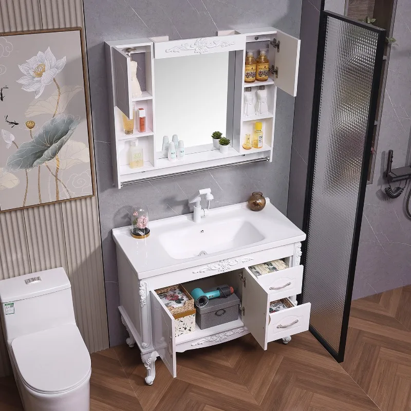Vanity Bathroom Furniture With Mirror Bathroom Cabinet Washbasin Narrow Space Saving Cabinet White Wardrobe Stand Toilet Storage