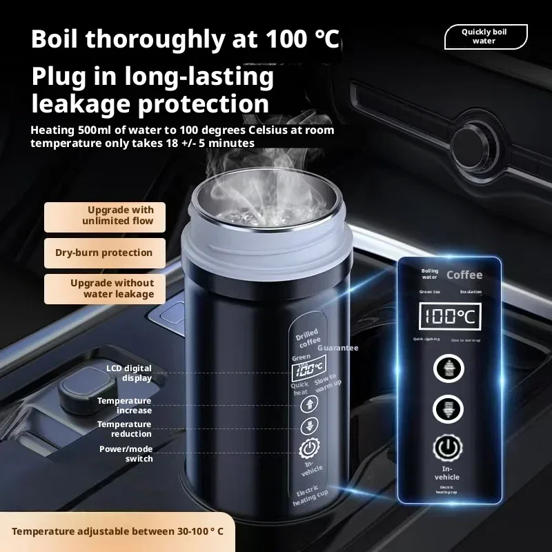 Winter Car Electric Kettle 12V/24V Universal for Cars & Trucks 316 Stainless Steel Inner Liner Intelligent Temperature Control