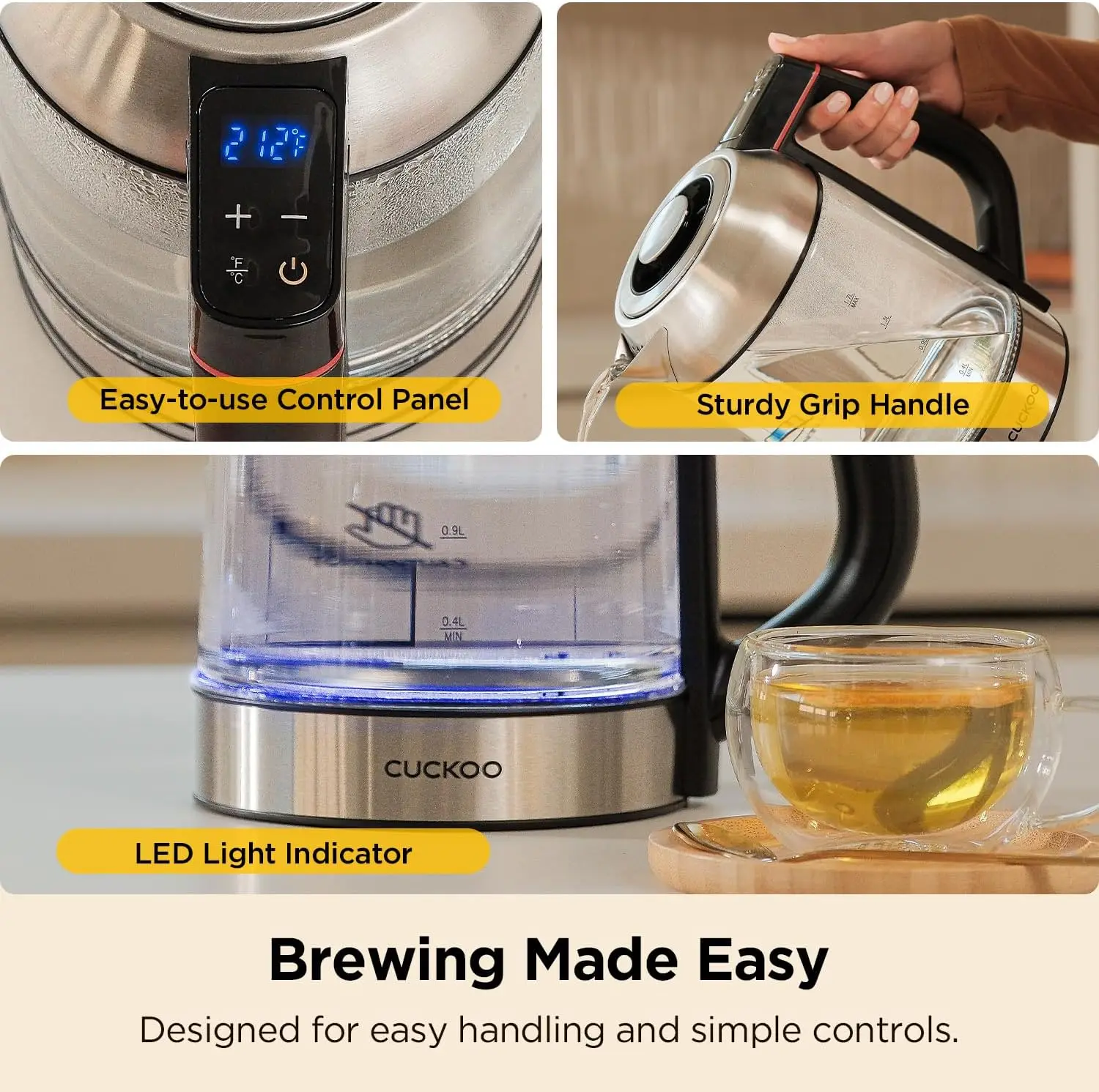 Glass Electric Tea Kettle with Infuser, Multi-Temperature Control, LED Display, 1.7L Capacity
