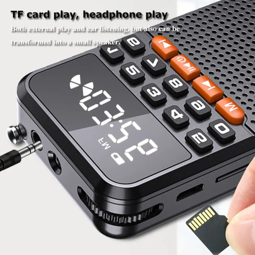 

AM/FM Мини Bluetooth-динамик Портативное радио Светодиодный фонарик Карманный радиоприемник Черный Walkman TF-карта Музыкальный плеер Go Hiking