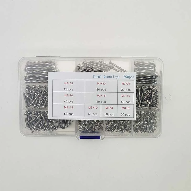 390pcs 600pcs Self Tapping Screws Assortment Kit M2 M3 M4 Round Head Phillips Drive Screws Set 304 Stainless Steel Wood Screw