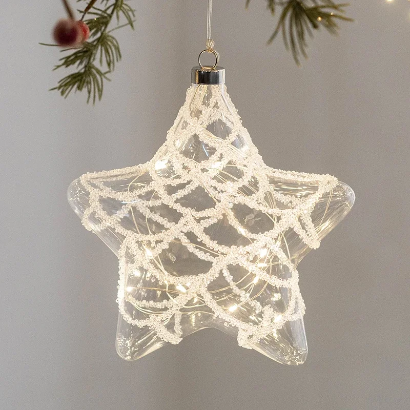 Christmas Tree Glow Glass Lamp Ball, Five Point Star, Pendant, Window Display, Window Layout, INS Decoration, Discount