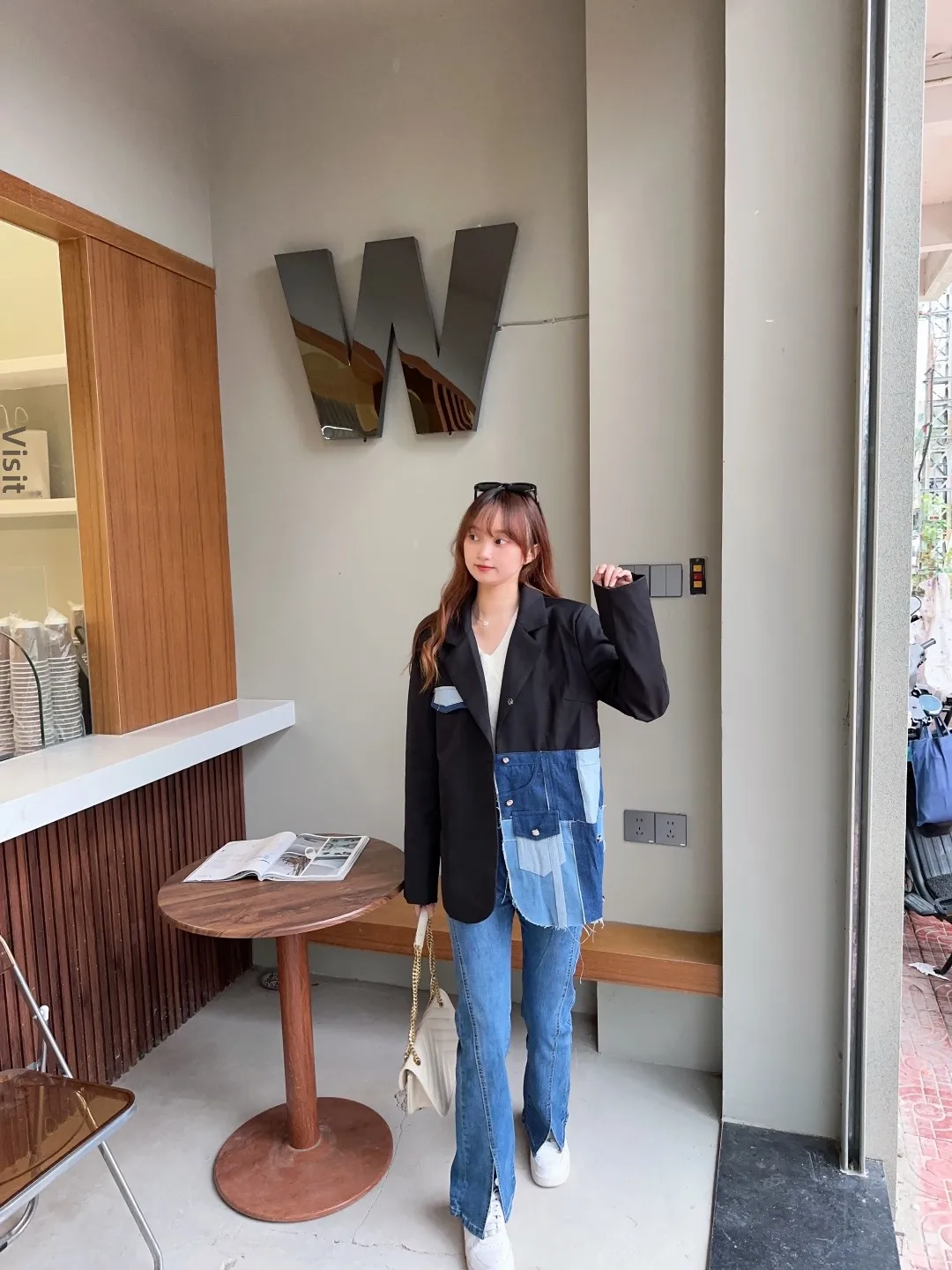 Spring Autumn 2025 New Style Korean Fashionable Youthful Design Denim Patchwork Suit Jacket Women Elegant Classy Trendy