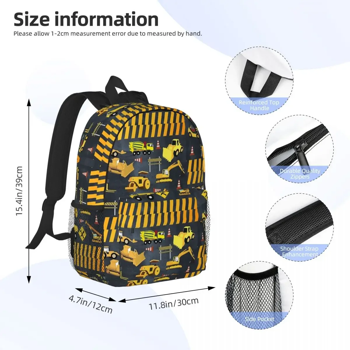 Construction Trucks Heavy Machinery Kids Boy Backpacks Boys Girls Bookbag Children School Bags Travel Rucksack Shoulder Bag