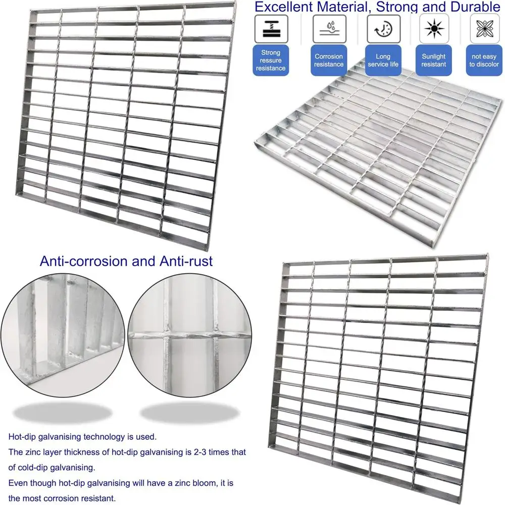 

Heavy-Duty Silver Galvanized Steel Drain Grate for 22x22 Vodaland Catch Basin, Outdoor B-Class Replacement Cover, Suitable for D