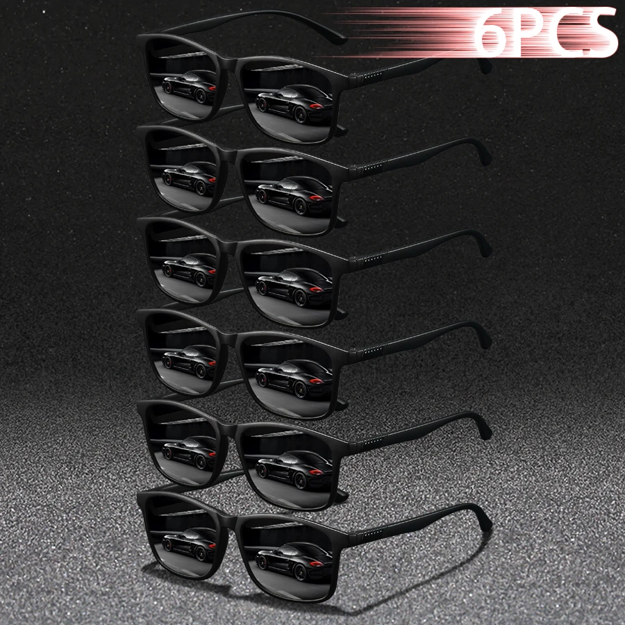 6PCS Fashion Vintage Square Sunglasses Men WomenDriving Man Luxury Brand Designer Sun Glasses Anti-Glare Retro Eyewear