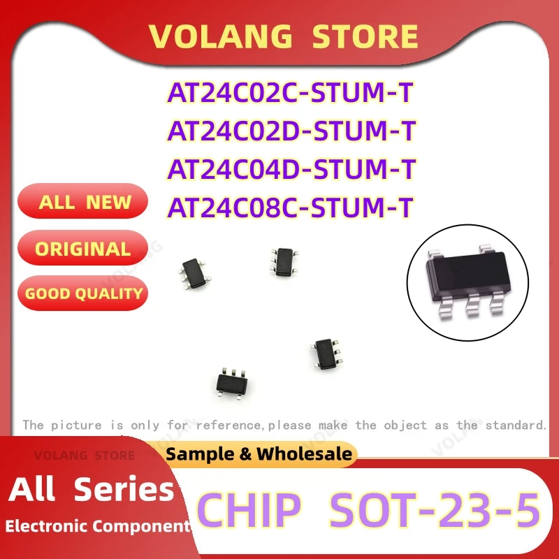 New Original AT24C02C-STUM-T  AT24C02D-STUM-T AT24C04D-STUM-T AT24C08C-STUM-T  EEPROM Serial-I2C 2K-bit 256 5Pin SOT-23-5