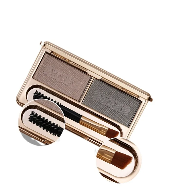 Poudre à sourcils bicolore, coloration uniforme sans poudre collante, tenue du maquillage sans bavures, maquillage imperméable sans perte