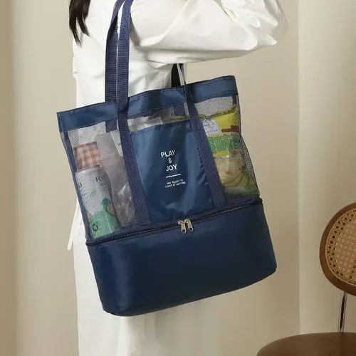 Imagen 2 del producto Bolsa de playa, bolsa transparente de red de alta capacidad, bolsa de mano de doble aislamiento, bolsas de Picnic al aire libre para almuerzo y oficina