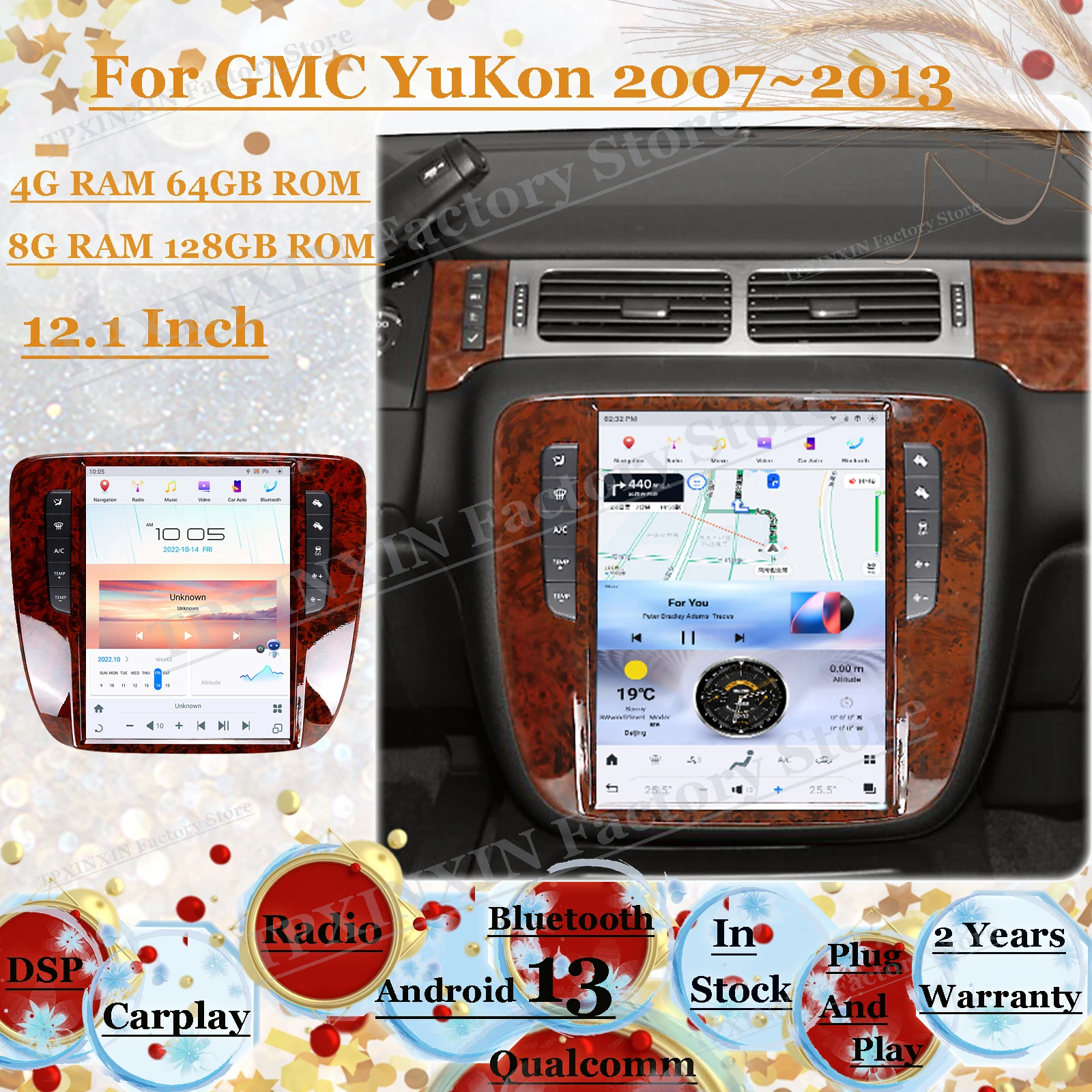 12.1'' Qualcomm Car Radio With Android Screen For GMC YuKon 2007~2013 GPS Navigation Automotive Multimedia Stereo IPS Head Unit