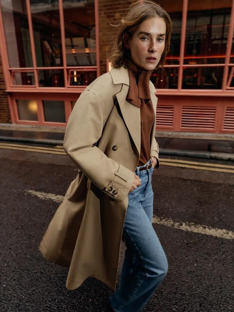 Abrigo cortavientos holgado informal con cinturón y decoración de botones, ropa de abrigo Premium Faion para mujer, novedad de otoño