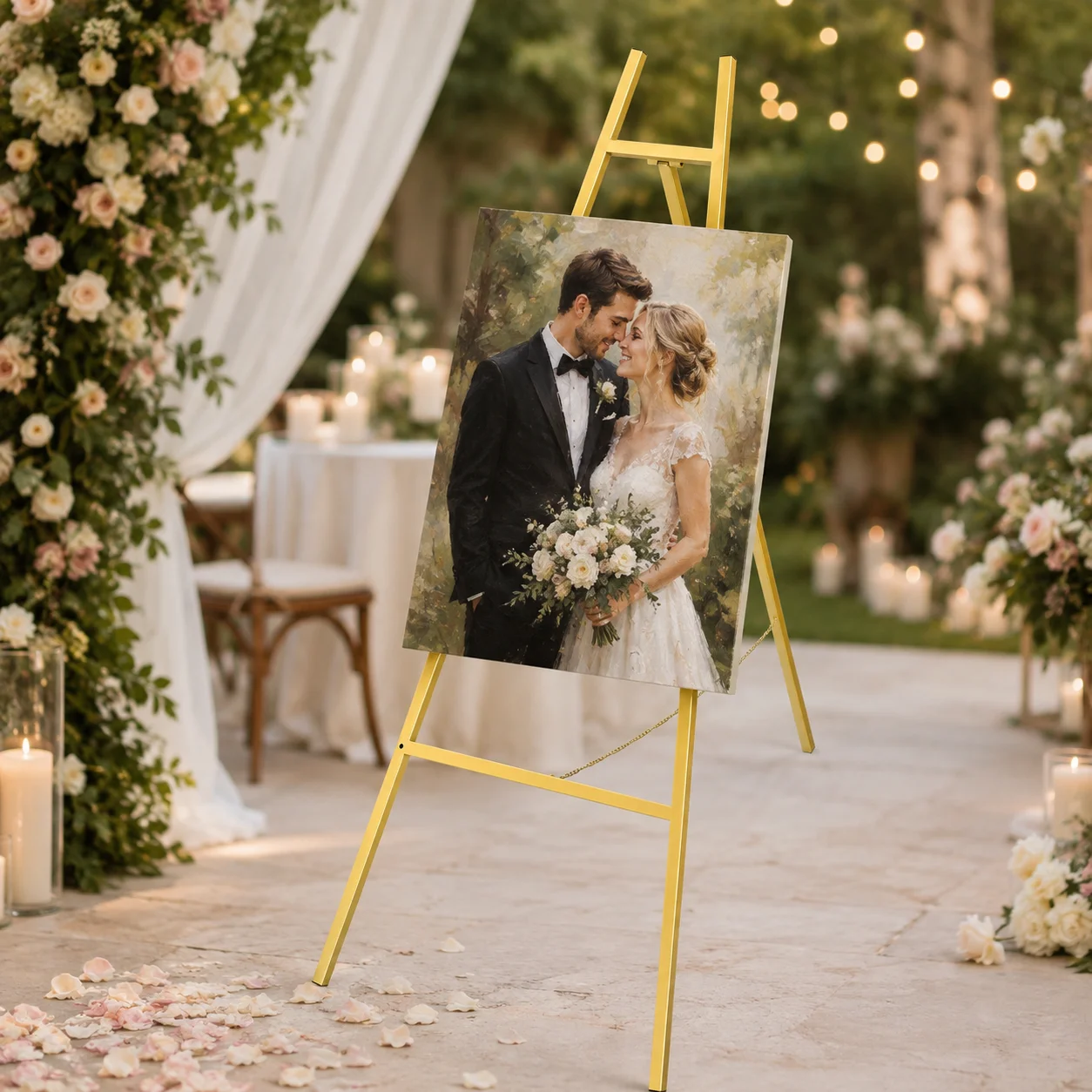 2PCS Gold Easel Display Stand, 50*62*104cm Romatic Easel Shelf Wedding Stands,Welcome Signs for Pictures, Paintings