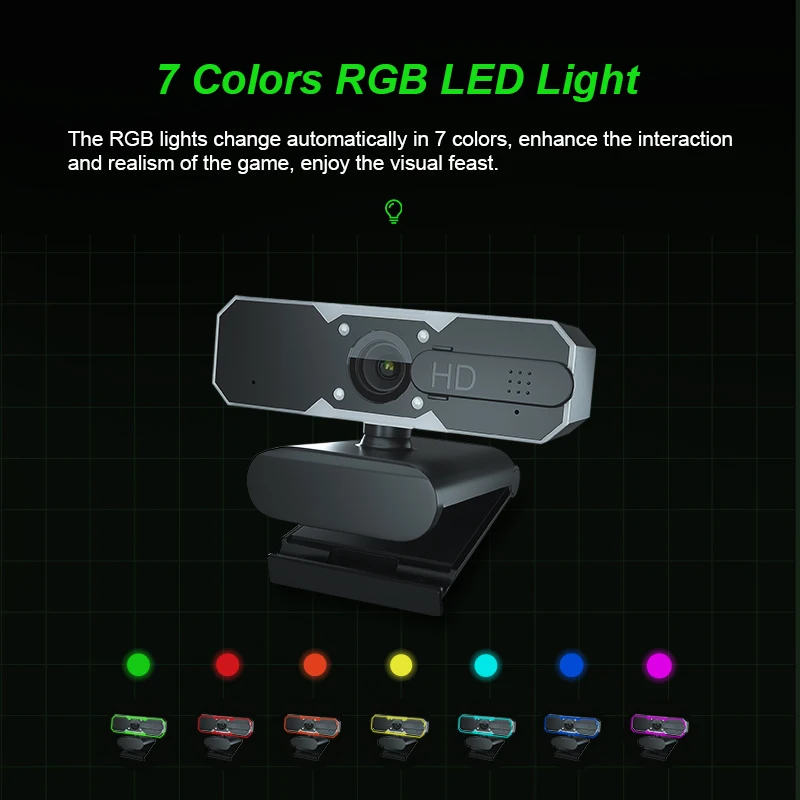 1080p 60fps RGB Led Light Game Webcam USB Camera For Gaming PC Computer Laptop Video Web Cam With Microphone 7 Color Change