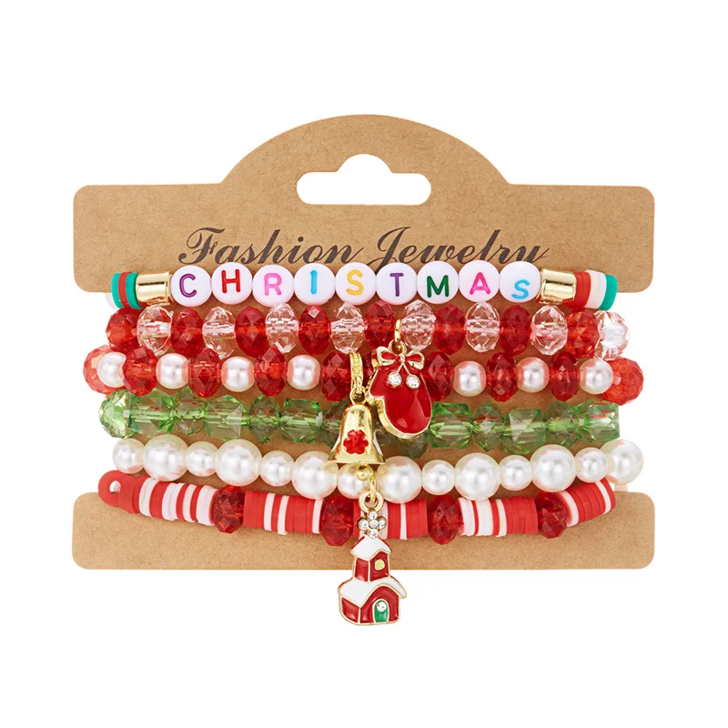 

Christmas Multilayer Crystal Beaded Bracelets Set for Women Santa Claus Snowflake Candy Pendant Bracelets New Year Jewelry Gift