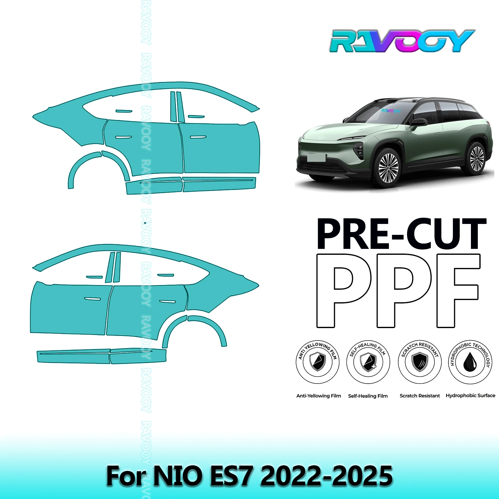 

For NIO ES7 2022-2025 8.5mil Clear Matte Pre-Cut PPF Door & A/B Pillar Kit TPU Paint Protection Film Set