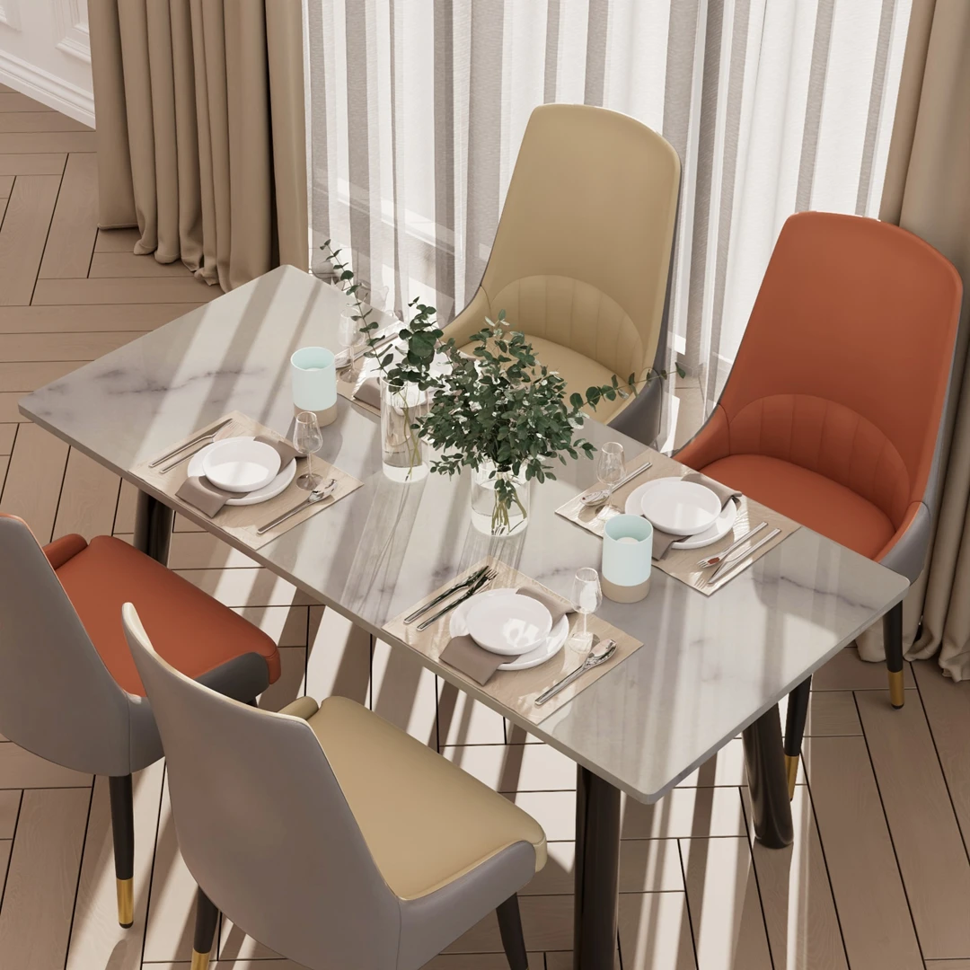 كراسي طعام مصنوعة من جلد السيليكون المصنوعة من الألياف الدقيقة مكونة من قطعتين، كرسي بأرجل معدنية حديثة للمعيشة/الطعام/المطبخ