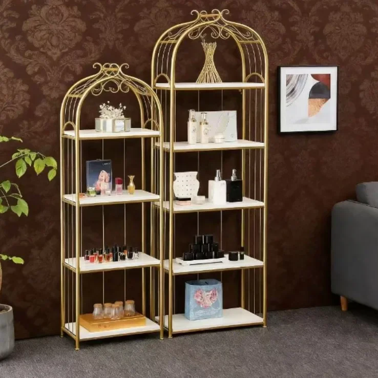 Wrought iron gold storage rack, living room storage rack, multi-layer floor-standing shelf frame, nail art