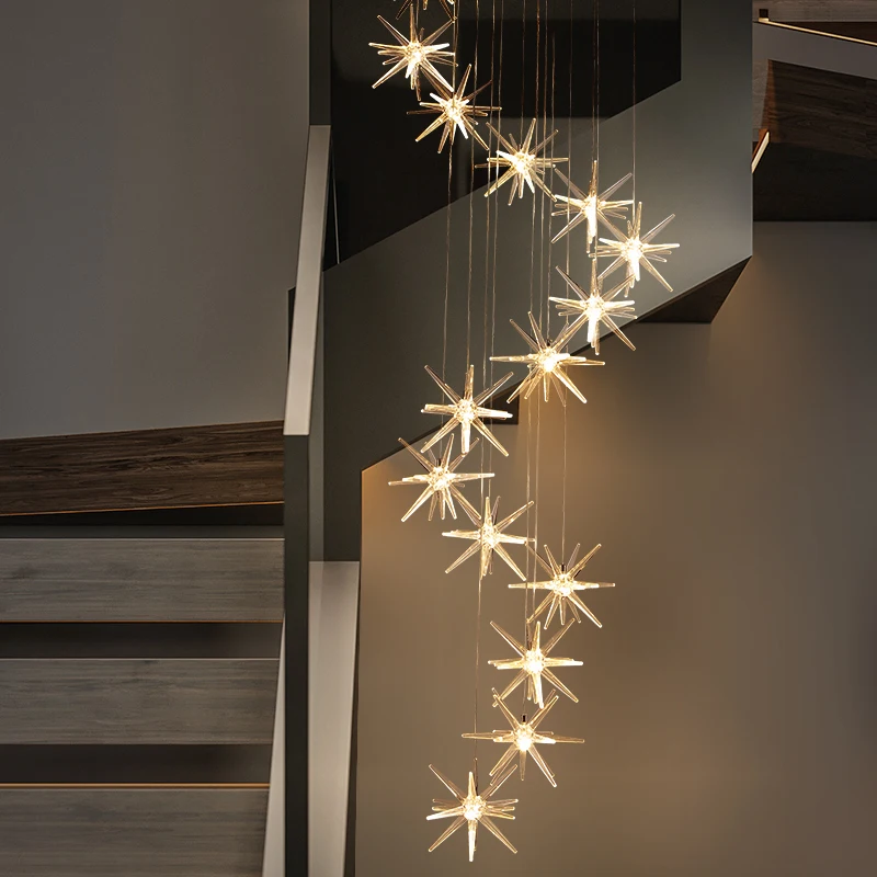 

Modern Luxury Duplex Building High Ceiling Long Pendant Light Villa Staircase Living Room Dining Room Corridor Creative Lighting