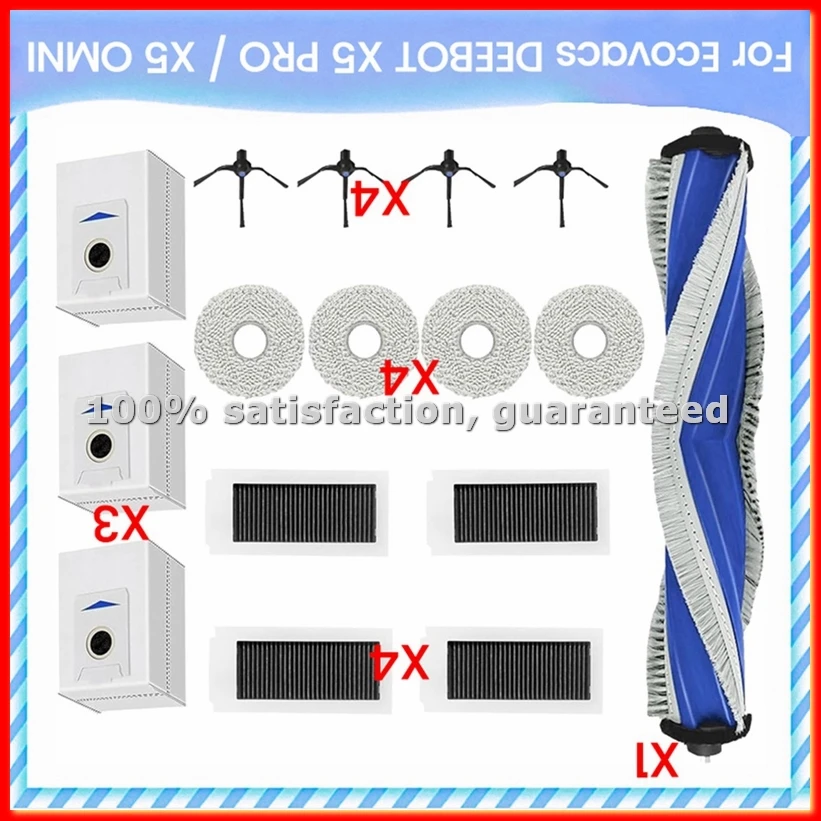 

16PCS Replacement Parts for X5 PRO / X5 Pro OMNI Vacuum Cleaner Mop Cloth Hepa Filter Main Side Brush-ABAM