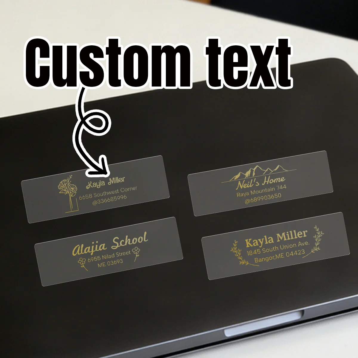 Autocollants personnalisés de 30 à 240 pièces, autocollants de nom personnalisés et autocollants transparents avec texte personnalisable.