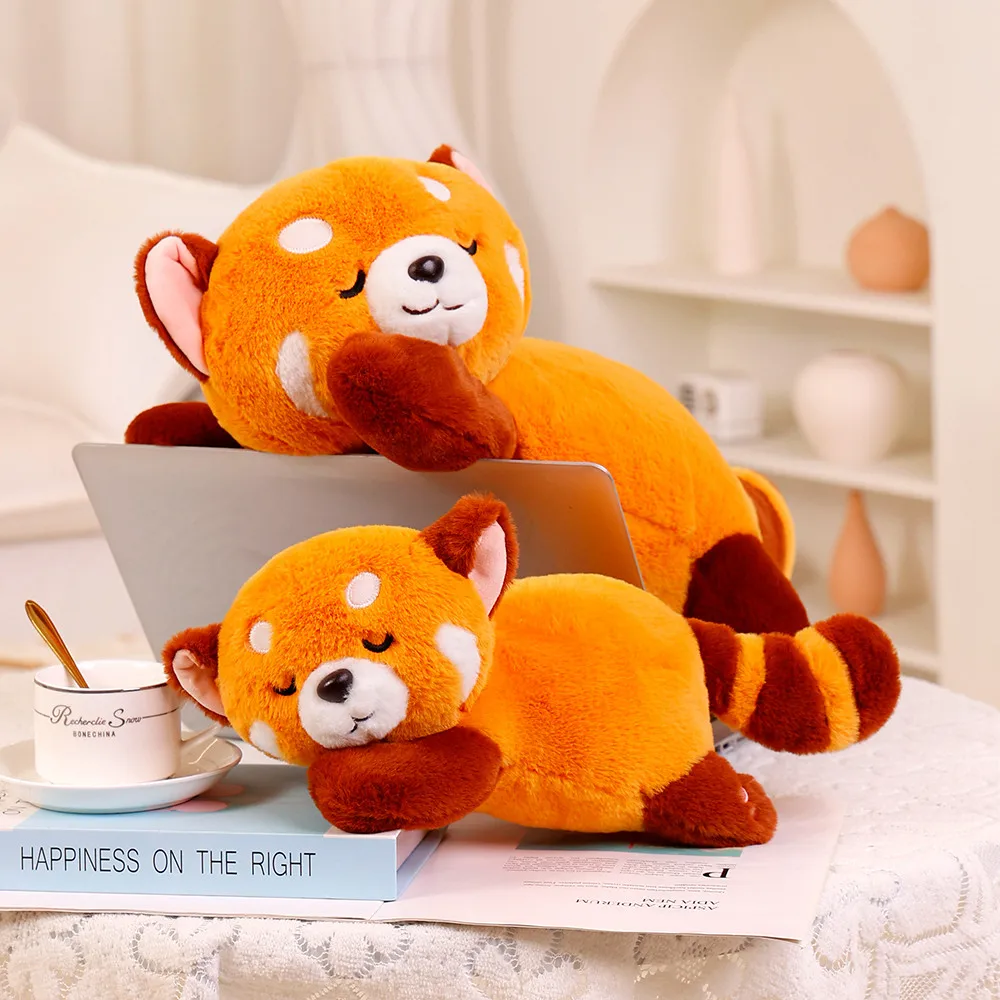 

Cute Fluffy Red Raccoon Plush Pillow Toy Kawaii Stuffed Animals Lying Bear Plushies Doll Cushion Cartoon Soft Kids Toys forGirls