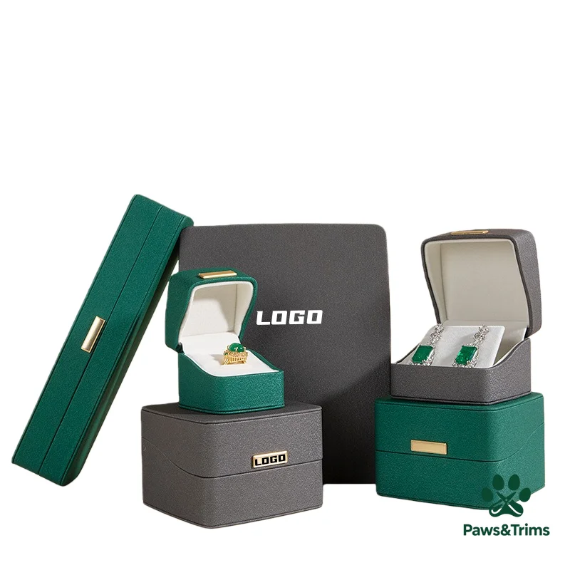 

Customized LOGO Luxury Arc Edge PU Leather Gold Border Square Buckle Jewelry Box Ring Bracelet Necklace Jewelry Storage Gift Box