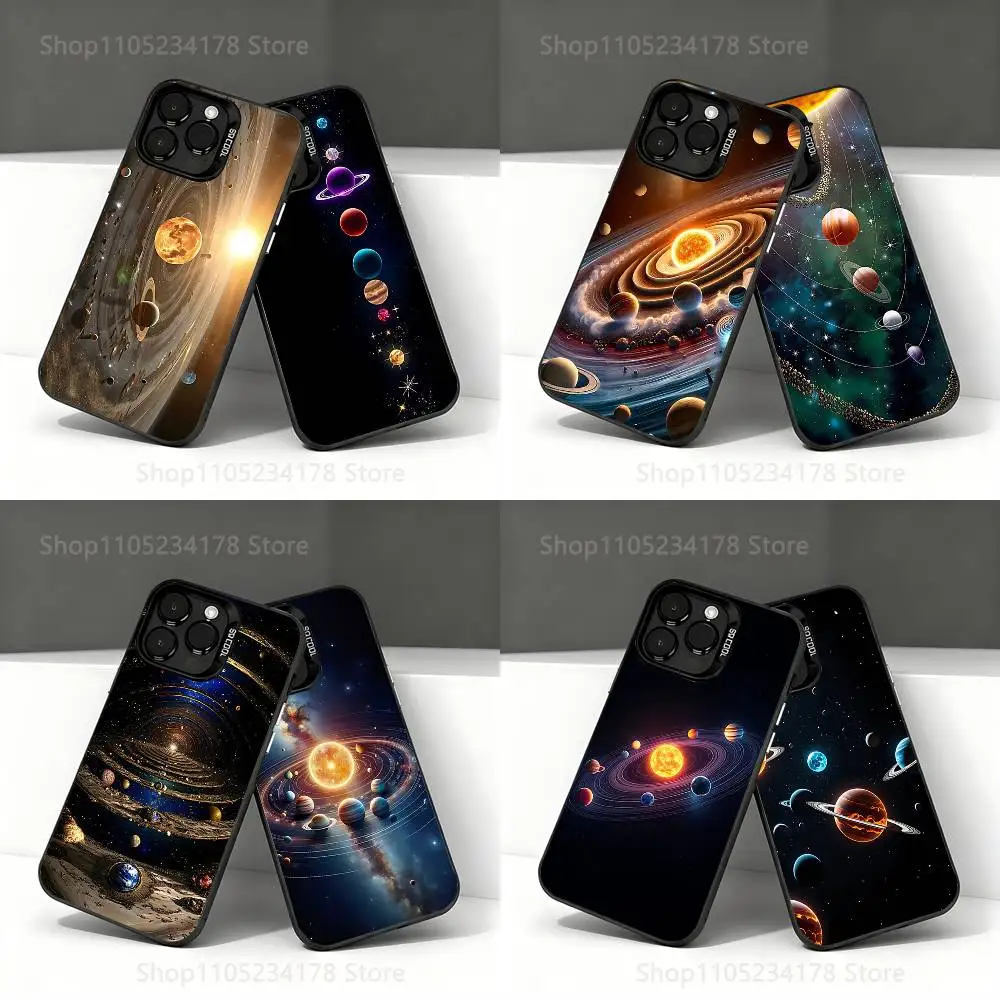 

Space Planet Sun Moon Stars Phone Case For iPhone 17,16,15,14,13,12,11,Pro,Max,Plus,E,Air,Mini Black IMD Cover