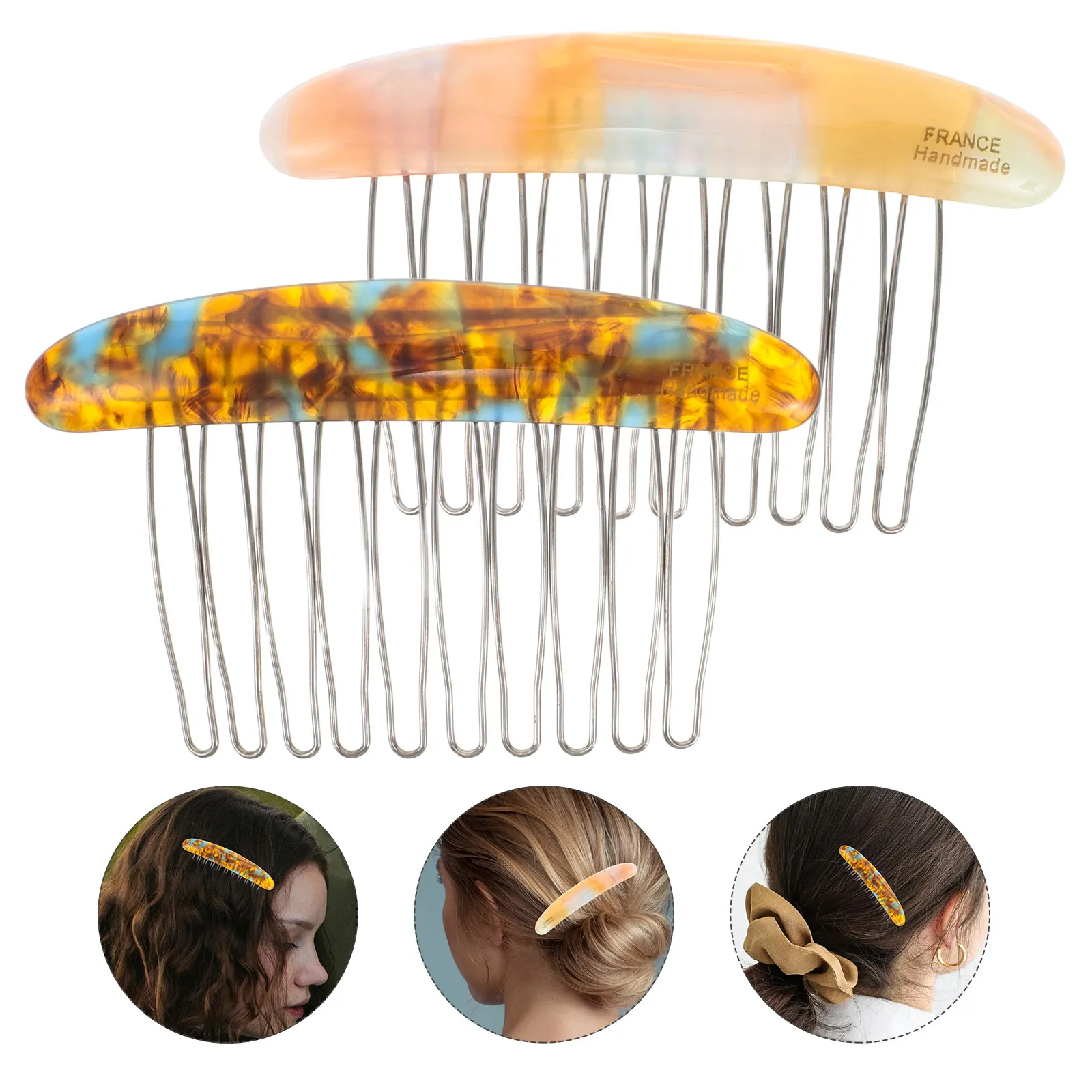 2Pcs Refined French Side Combs Women Hair Styling Strong Iron Teeth Minimalist Design Versatile for French Twist Side Combs