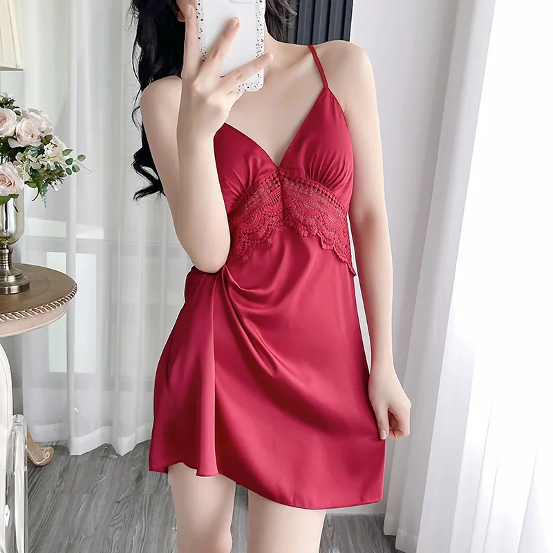 منامة المرأة الصيف الحرير الجليد الراقية منامة الصيف الرغبة النقية مثير الدانتيل الخامس التعادل وسادة الصدر تنورة الحمالة جديد