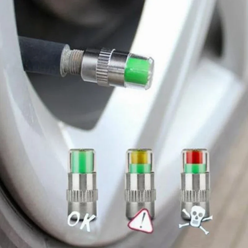NEW 4pcs Car Tire Pressure Indicator Gauge Alert Monitoring Valve Cap Sensor External Detection