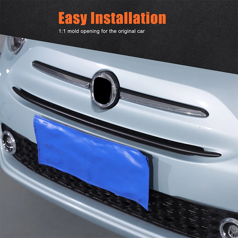 ABS Matte Black Car Front Bumper Grille Trim Grill Decoration Strip Covers For Fiat 500 2016-2024 Exterior Accessories