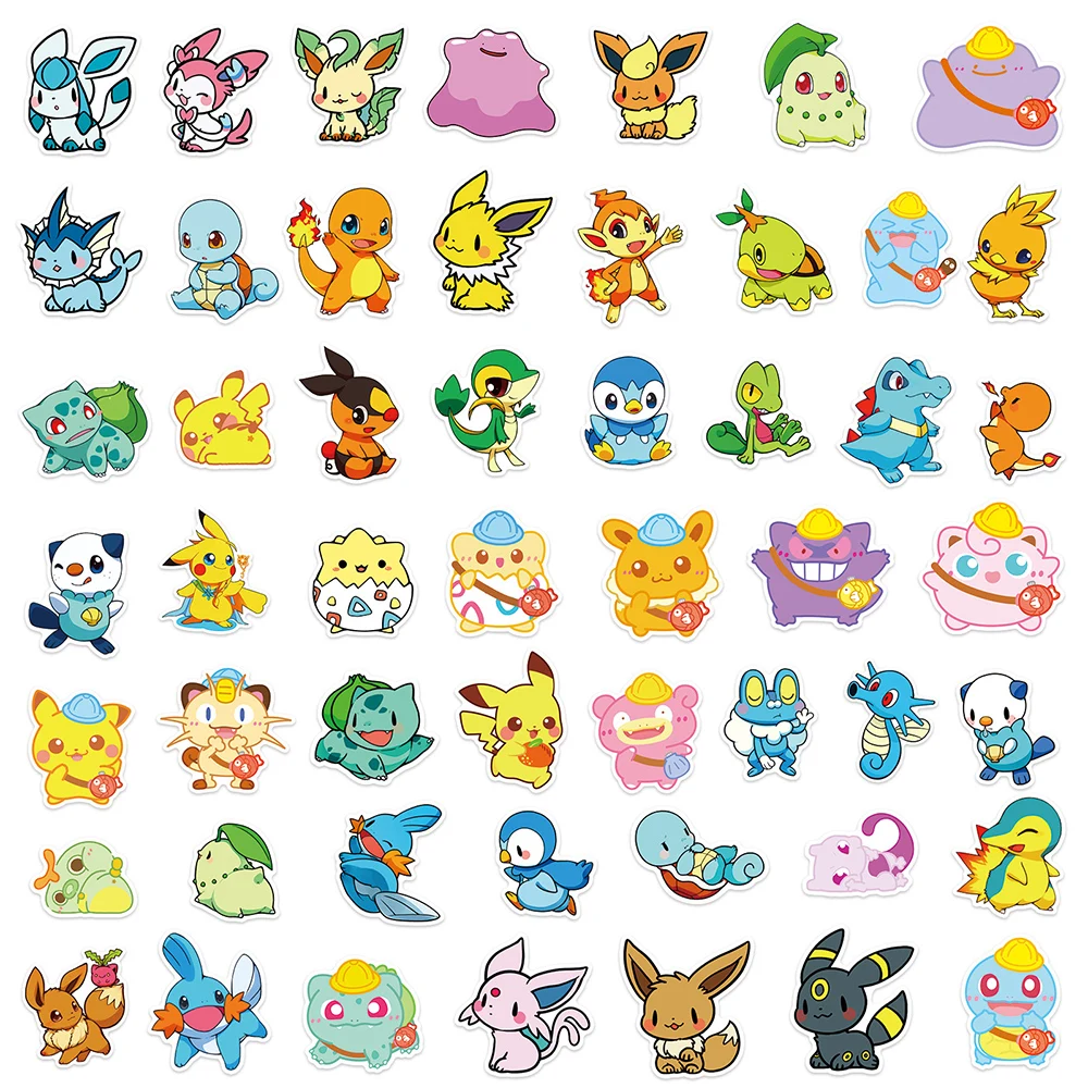 10/30/50pcs Kawaii Pokemon Anime Stickers for Kids Pikachu Psyduck Eevee Kids Cartoon  Decals DIY Laptop Skateboard Sticker Toys