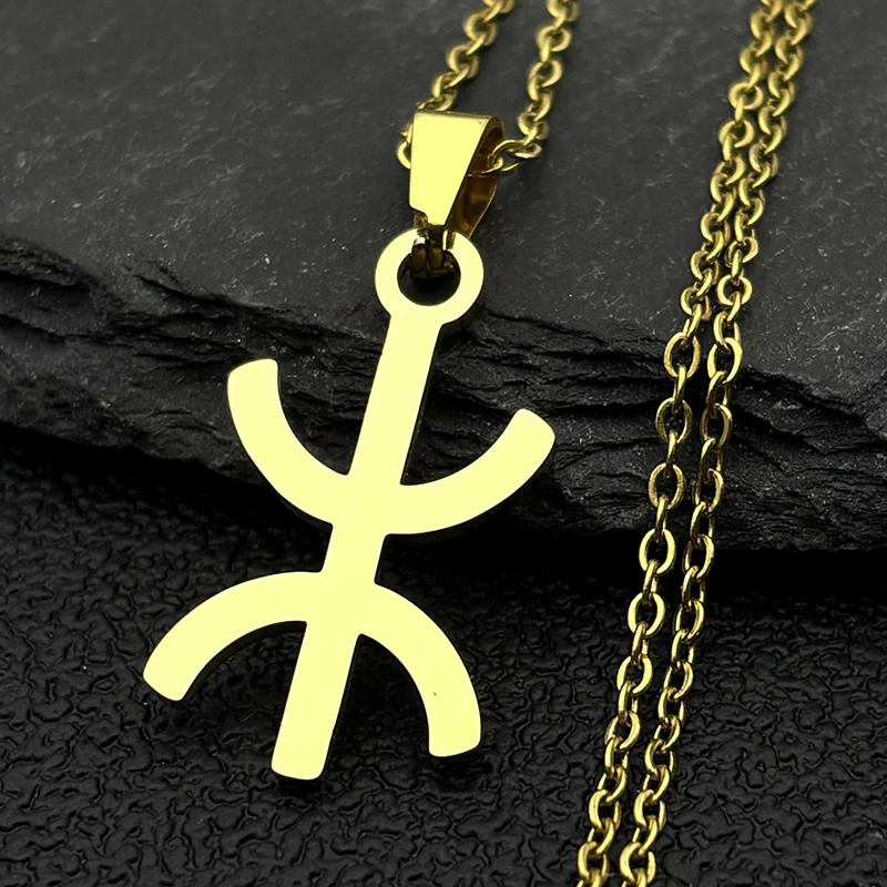 

Africa Berbers Symbol Pendant Necklace Stainless Steel Gold Color Amazigh ⵣ Letter Ethnic Amulet Style Chain Necklaces Jewelry