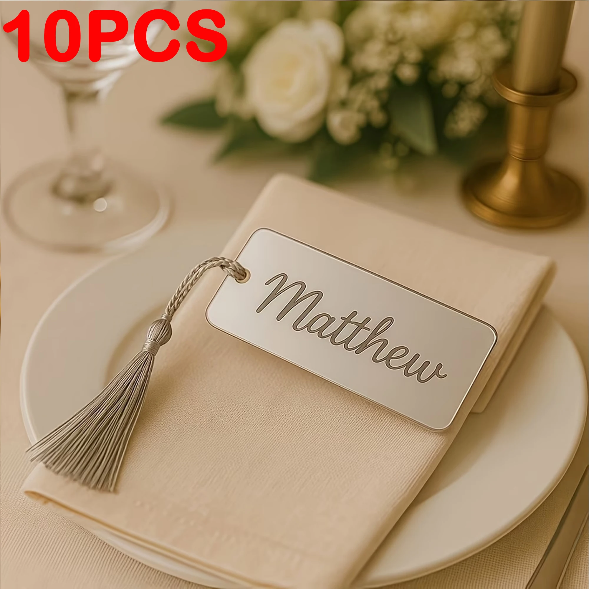 Personalized Gold and Silver Acrylic Party Tags with Tassels