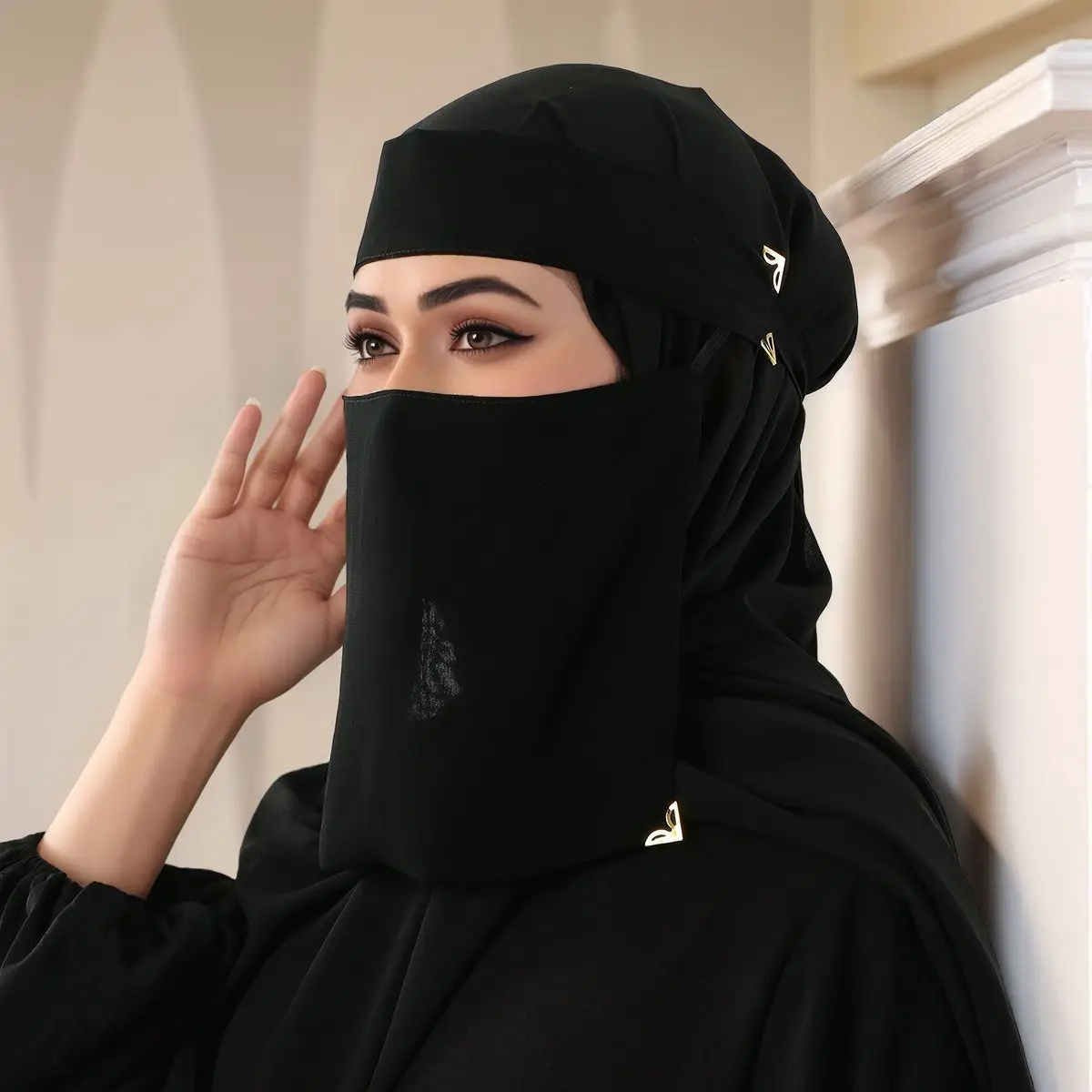 หน้ากากป้องกันแสงแดดสำหรับตะวันออกกลาง สีดำ บาง ระบายอากาศได้ดี ป้องกันรังสียูวี ปิดคลุมทั้งใบหน้า ผ้าคลุมศีรษะในตัว สำหรับกิจกรรมกลางแจ้ง