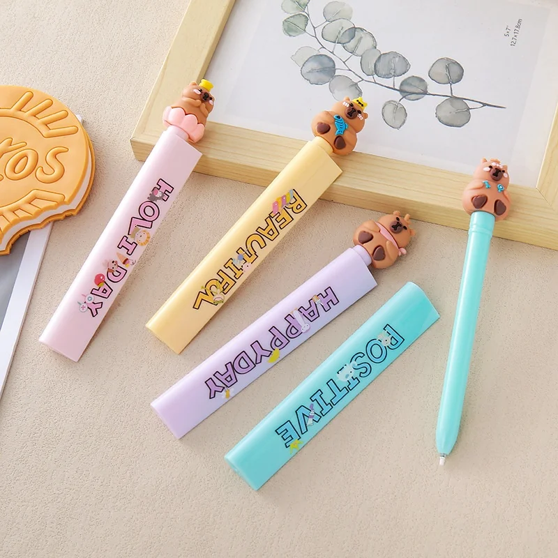 

24pcs/lot Creative Capybara Ruler Gel Pen Cute 0.5mm Black Ink Signature Pens Stationery Gift School Writing Supplies