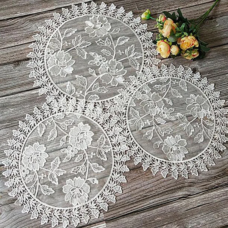 NEW round rose flower embroidery place table mat cloth dining tea coaster wedding Christmas Table decoration and accessories