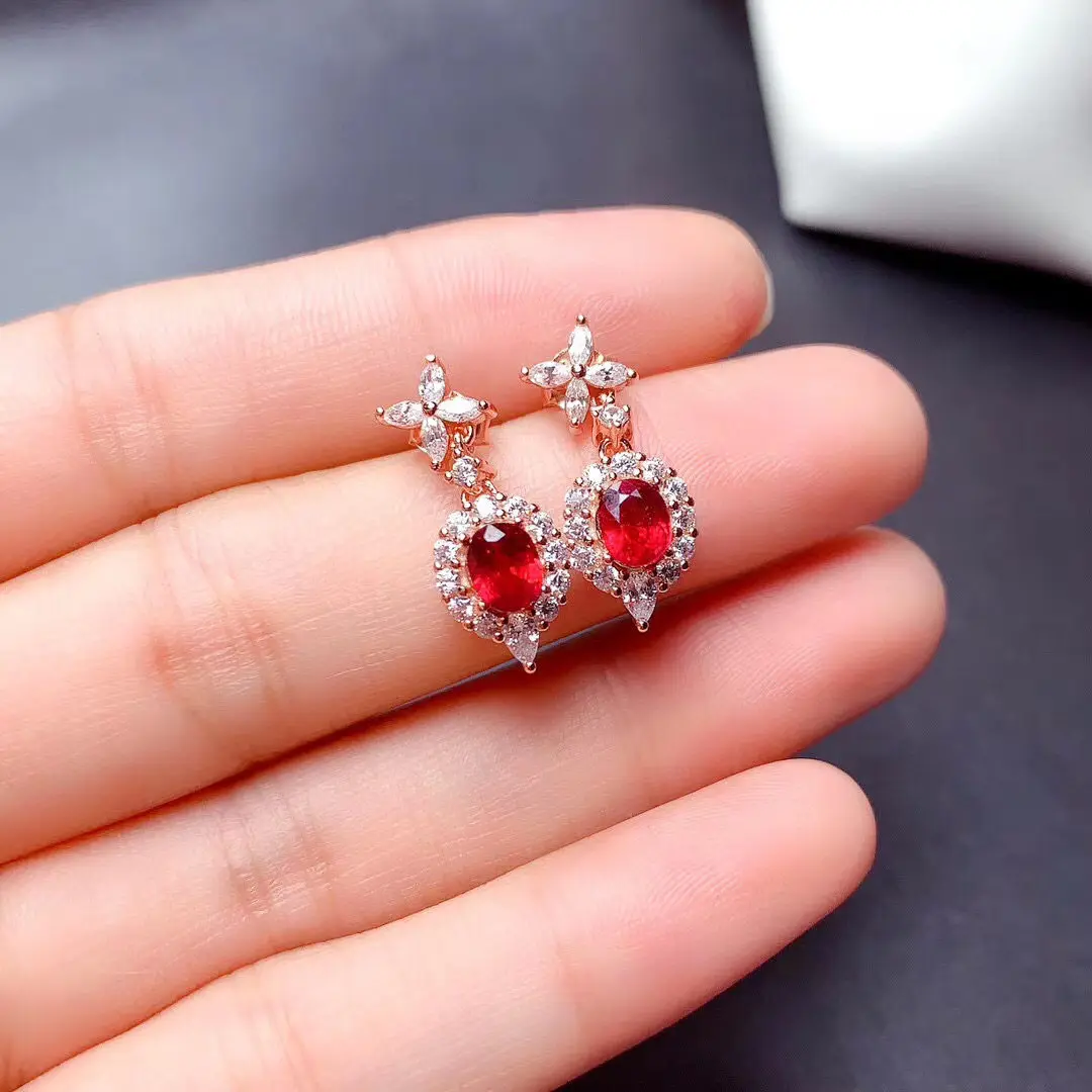 100% Real  Ruby Drop Earrings for Wedding 4mm * 5mm Pear  Ruby Earrings Solid 925 Silver Ruby Party Jewelry Girl Gift