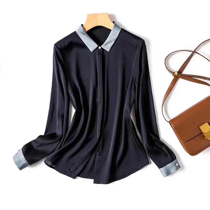 Casual Solid Silk Female Shirts Office Lady Tops Spring Simple Fashion Women Satin Blouse Long Sleeve Loose Elegant Shirt 29960