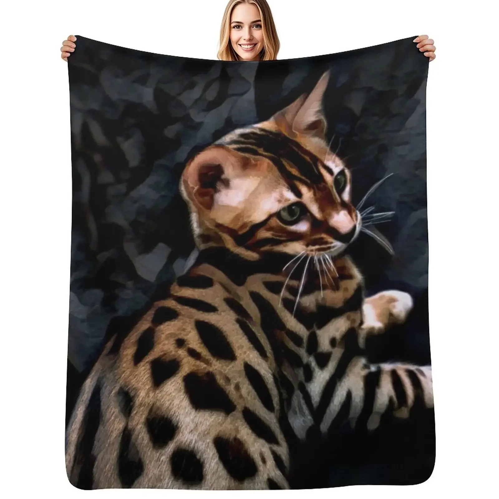 

Gold Bengal Kitten On A Dark Background Throw Blanket Luxury Thicken Blankets For Baby Luxury St Blanket