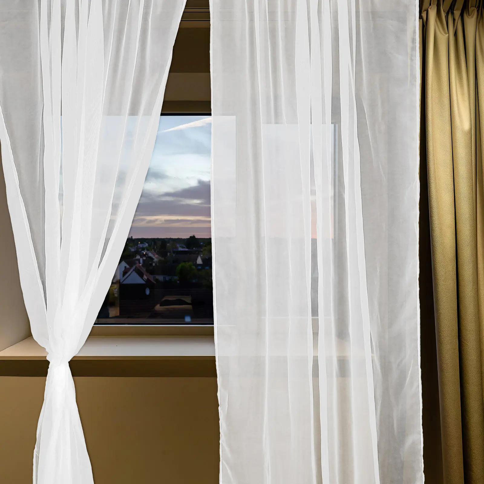 2 Cortinas Translúcidas Blancas de Poliéster, Paneles que Filtran la Luz para Sala de Estar, Dormitorio, Cocina, Comedor, Gasa Suave