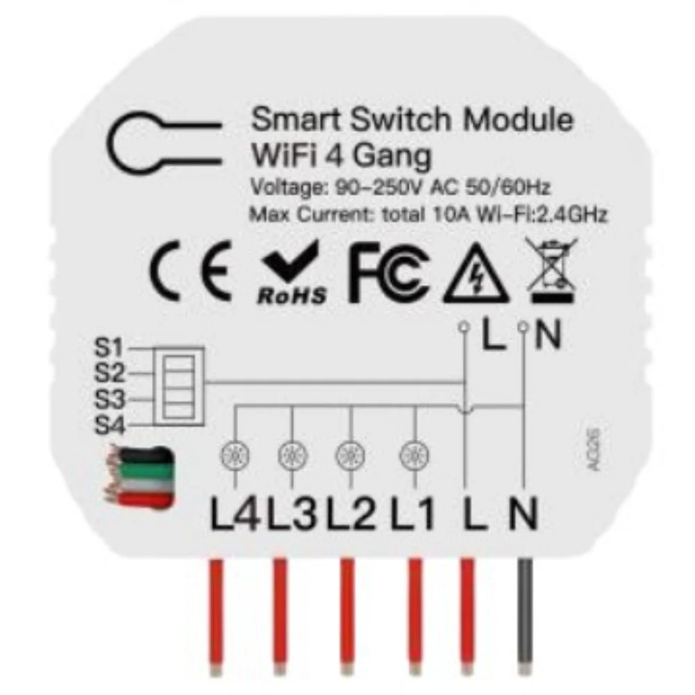 Smart WiFi 4 Gang Light Switch Tuyas App Remote Control Module Multi Room Timing Function For Home Lighting Automation System