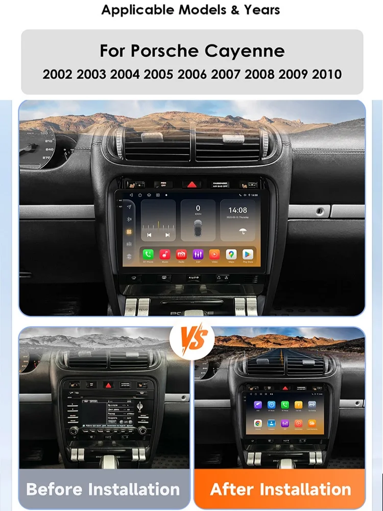 Radio samochodowe Hizpo z Androidem 14 do Porsche Cayenne 1 2002-2010, odtwarzacz multimedialny wideo 2din, nawigacja 4G, Carplay, jednostka główna bez DVD — zdjęcie 2