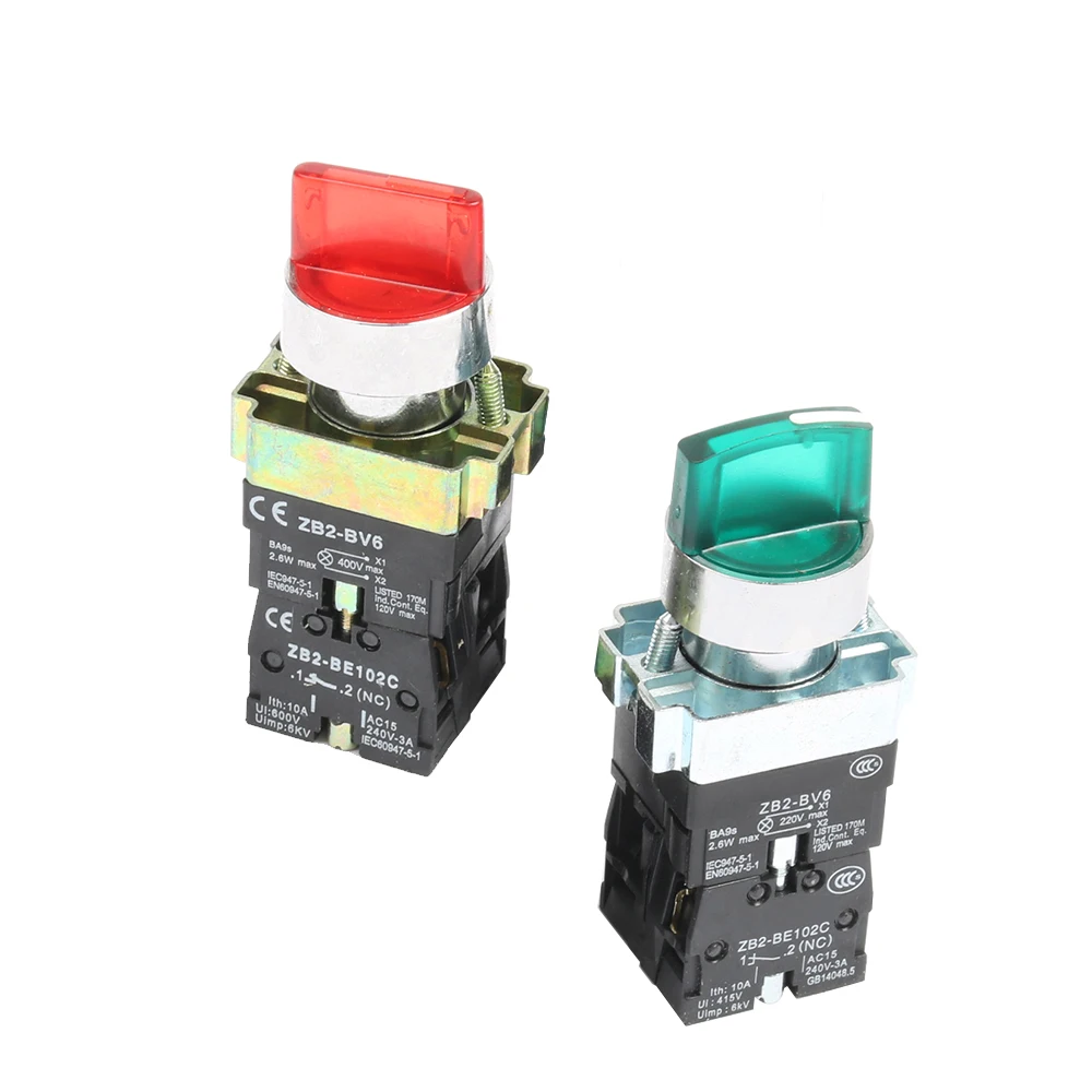 XB2-BK3365 BK3465 3 Positions XB2-BK2465 BK2365 2 Positions Rotary Select Switch with Light Latching self-Locking 220V 380V 24V