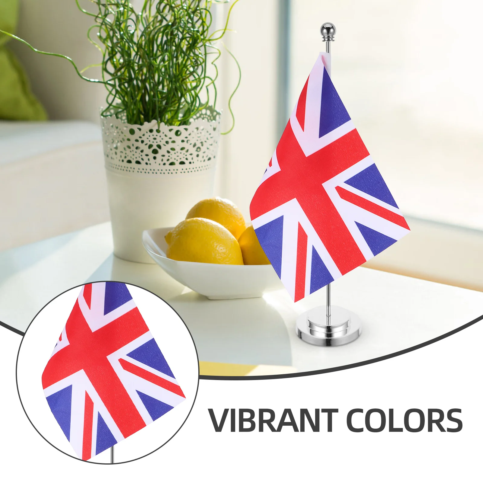 영국 미니 책상 깃발 영국 국기 테이블 깃발 견고한 은색 폴 스탠드 포함 사무실 가정 파티 장식 세계 깃발 배너