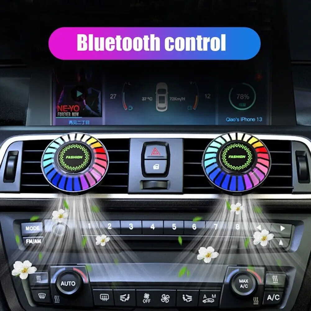 Car Atmosphere Light 3D Pickup RGB Voice Control Rhythm Car Atmosphere Light Music Car Air Outlet Aromatherapy Round