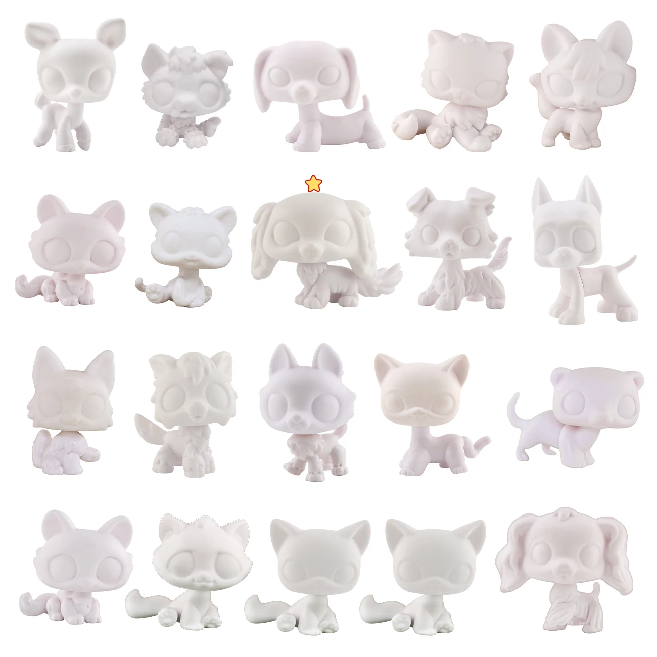 Custom Figure White Base,20 Piece Collie  Shorthair Cat Charles Spaniel Dog Dachshund Dog Puppy DIY Paint Blank Molds